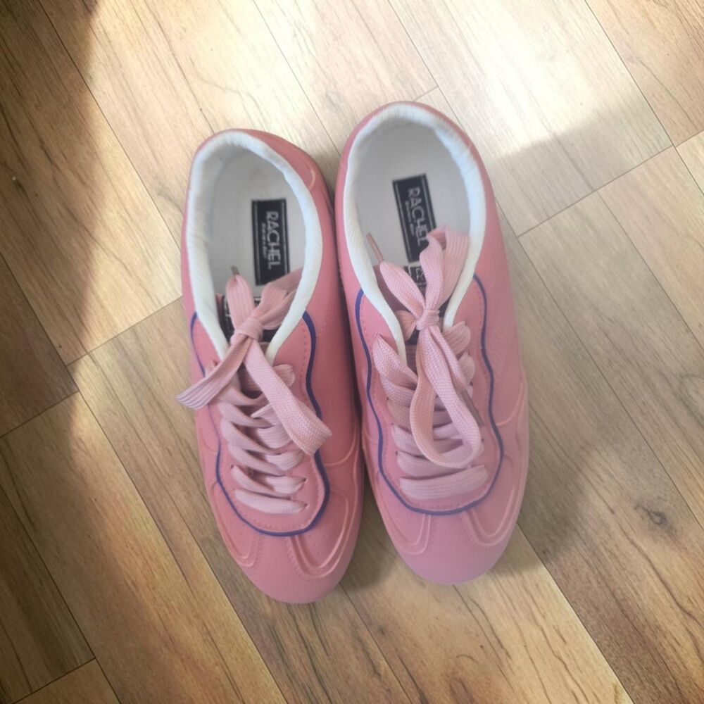 Rachel Roy Riz Pink Sneakers Blue Accent Wavy Lace Detail Low Top Women's  7.5